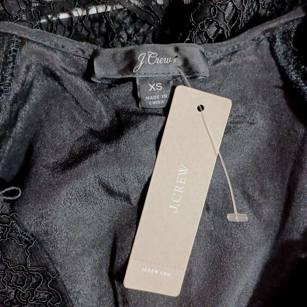 NWT J.Crew XS Black Lace Dark Feminine Sheer Sleeve Top Whimsigoth Romantic Chic